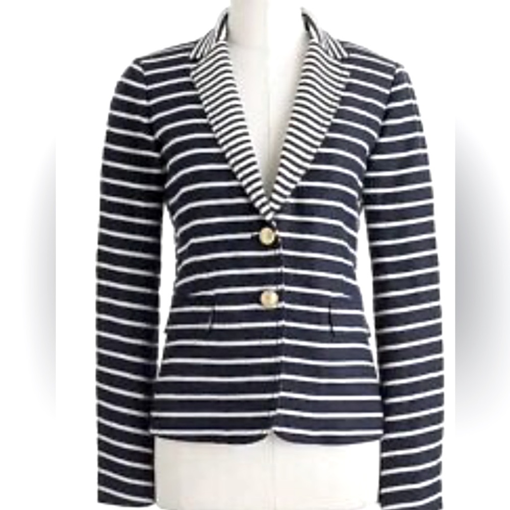 J.Crew Schoolboy Blazer In Mixed Stripe- Navy/Natural- Size 4
